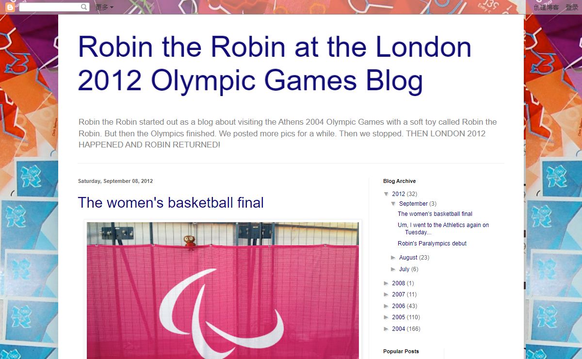 Robin the Robin at the London 2012 Olympic Games Blog