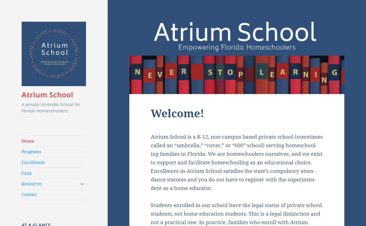 Atrium School – A private Umbrella School for Florida Homeschoolers