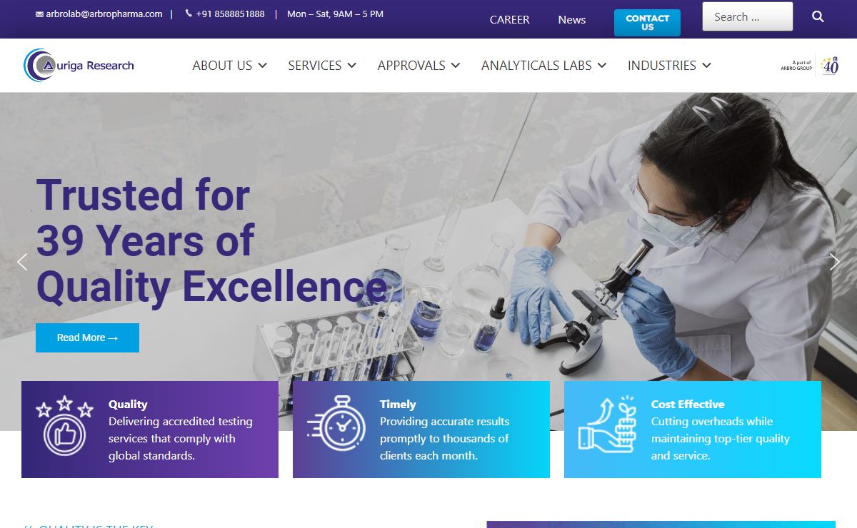 Auriga Research | Arbro | NABL FSSAI BIS Testing Lab in India