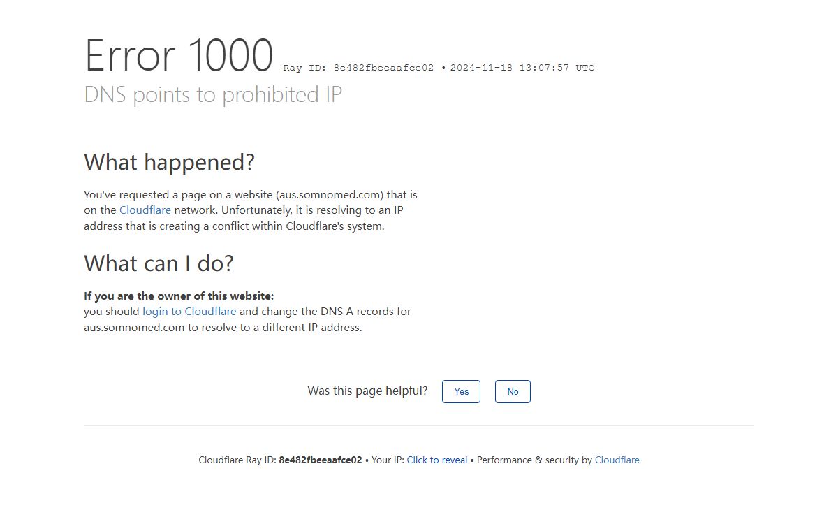 DNS points to prohibited IP | aus.somnomed.com | Cloudflare