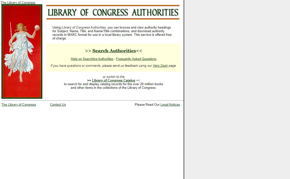 Library of Congress Authorities (Search for Name, Subject, Title and Name/Title)