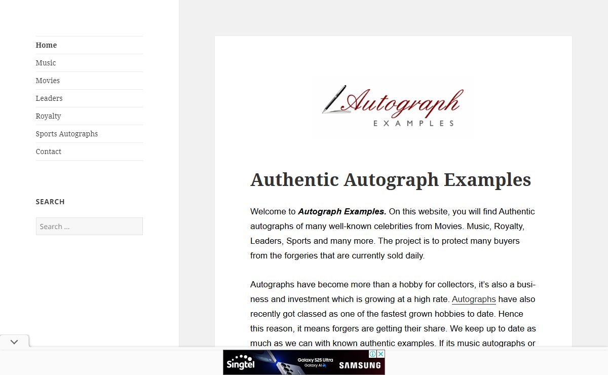 Autograph Examples Authentic autographs Music Movies Sports