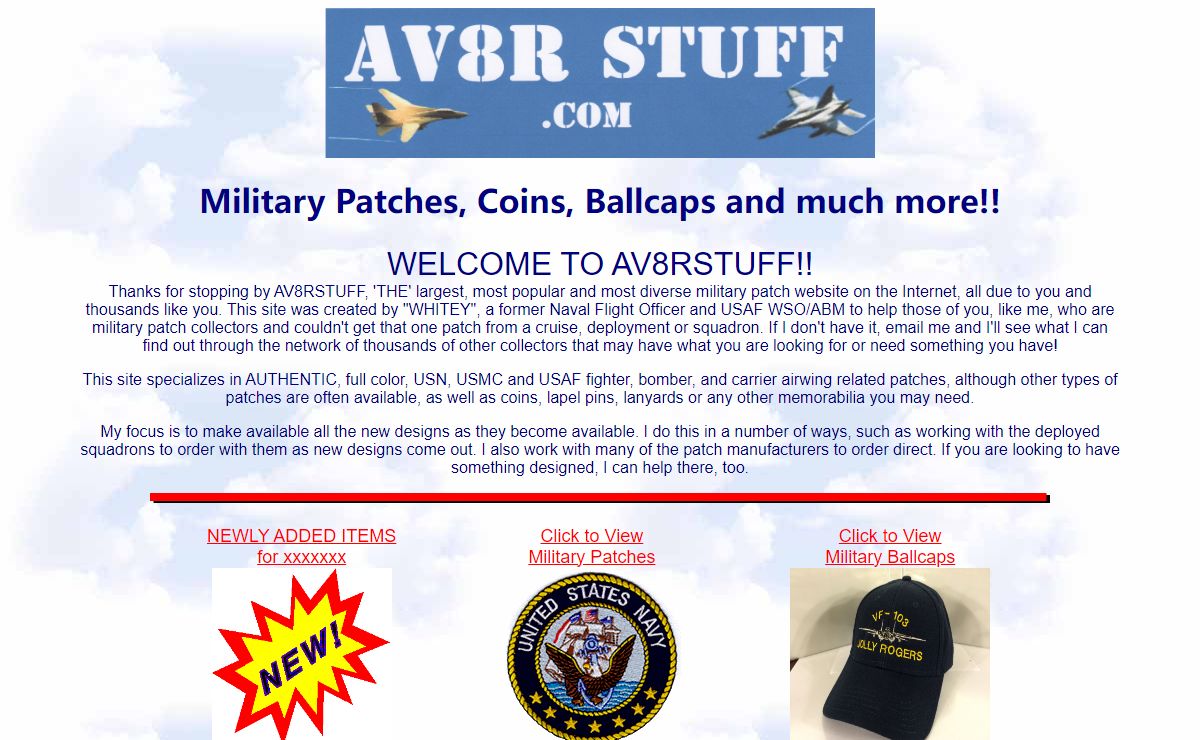 Military Patches, Emblems, Coins, and Ballcaps only at AV8RSTUFF