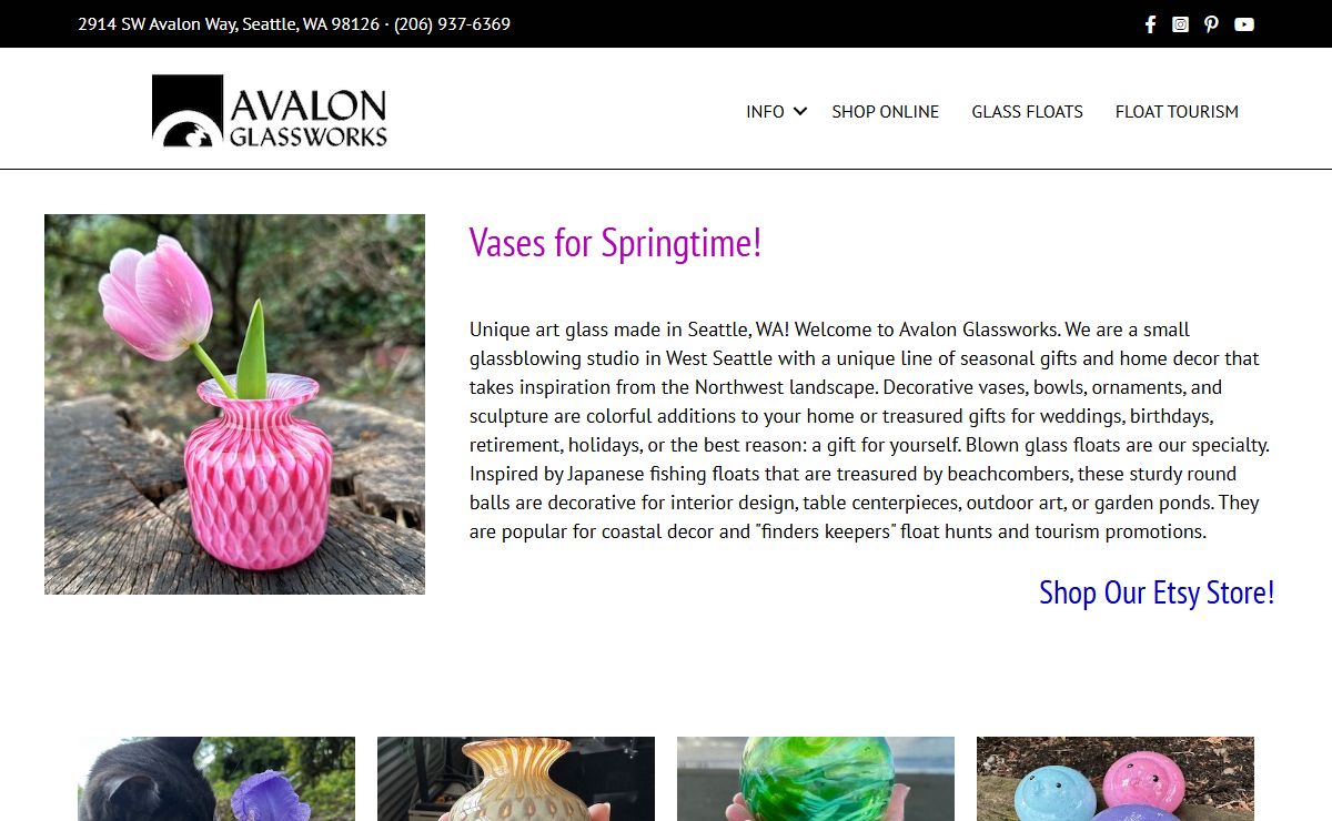 Home - Seattle Art Glass Gallery & Glass Blowing Studio - Avalon Glassworks - Glass Floats Art Gifts and Decor Made On-Site in West Seattle, Northwest Glassblowing Studio