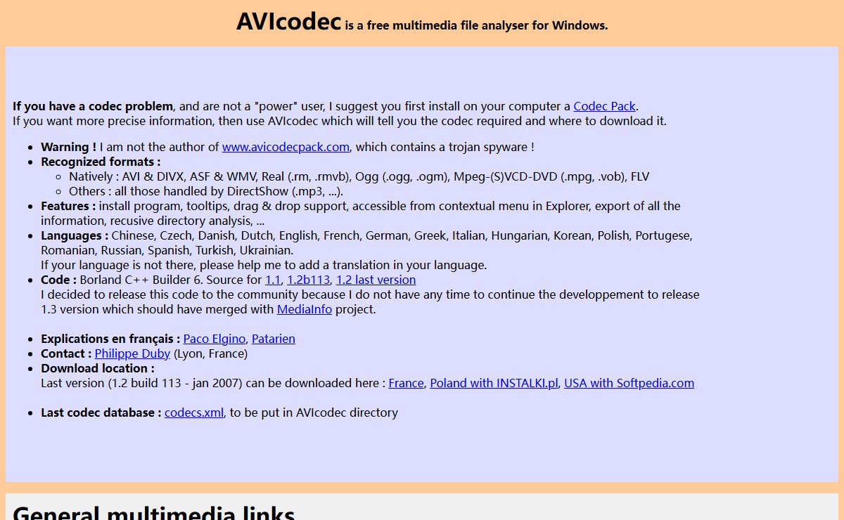 AVIcodec, a free multimedia file analyzer