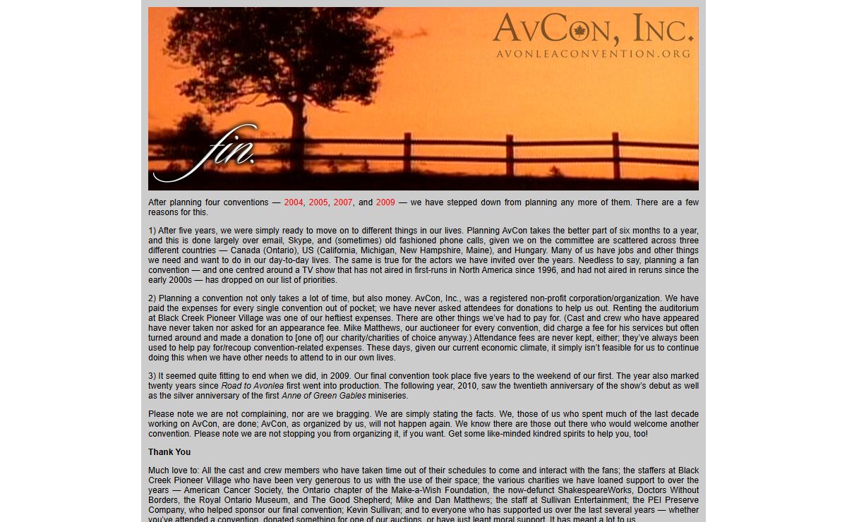 avonleaconvention.org :: the official website for AvCon (rest in peace)