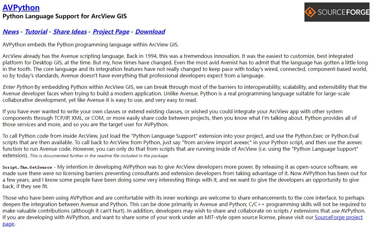 AVPython - Python Language Support for ArcView GIS