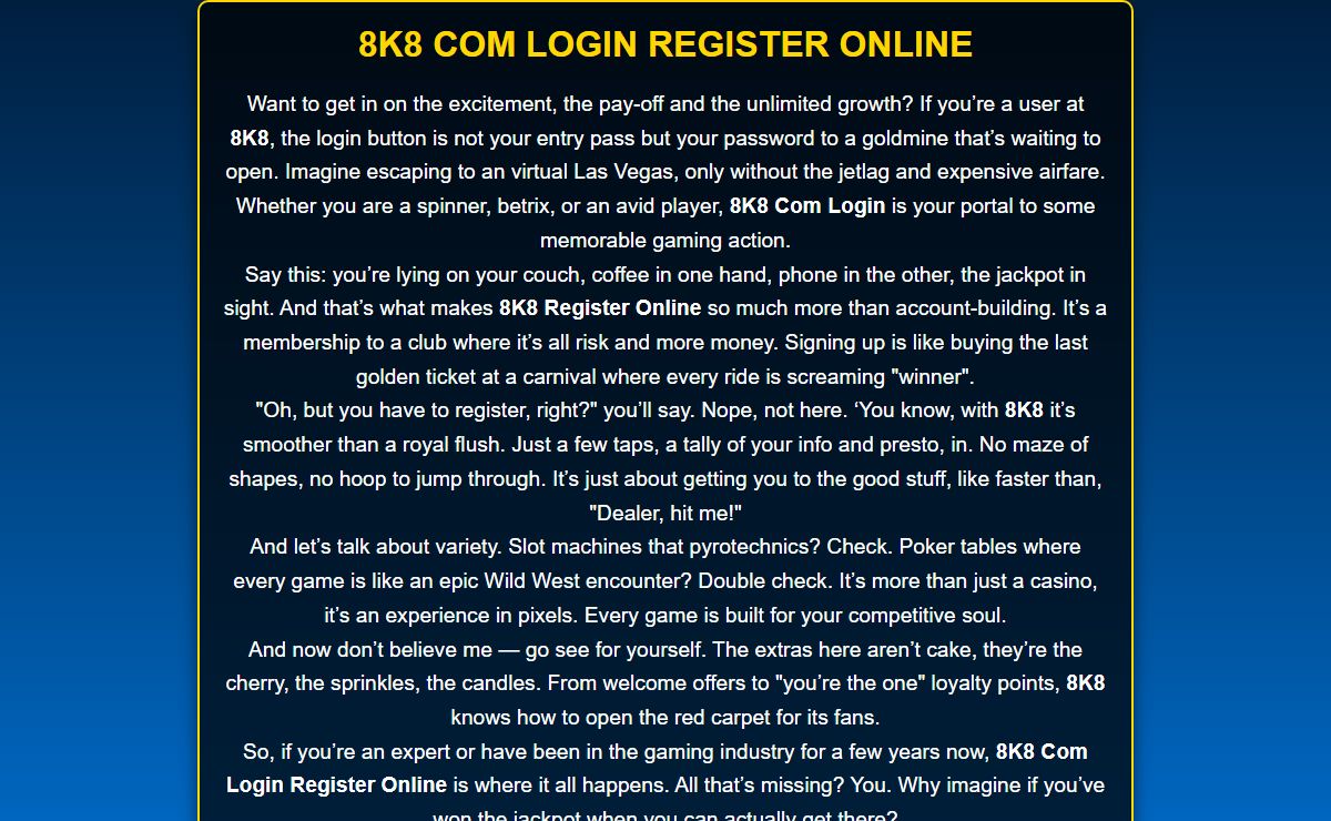 8K8 Com Login Register Online | babblebelt.com