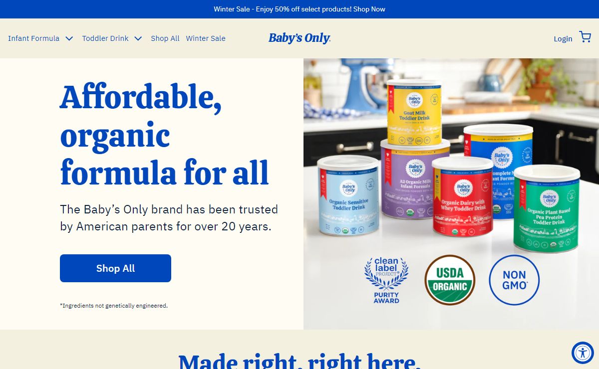 Organic Formula For All | Baby's Only
