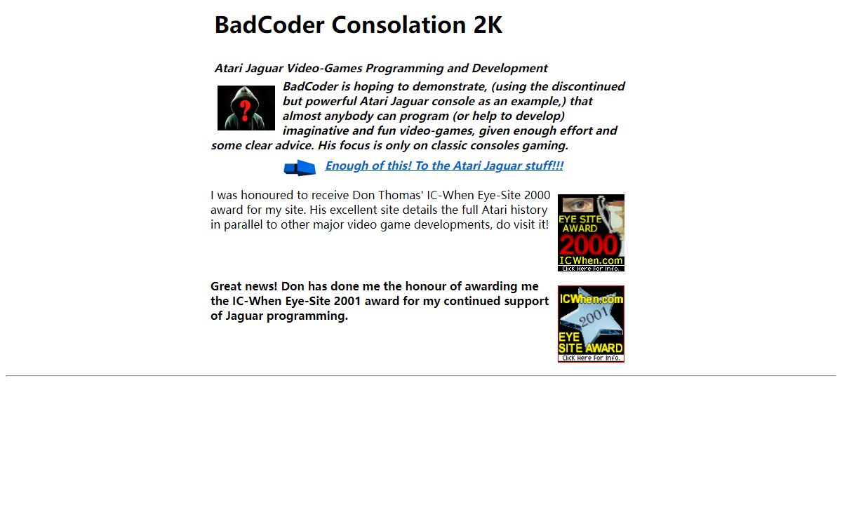 BadCoder Consolation 2K, Atari Jaguar Video-Games Programming and Development