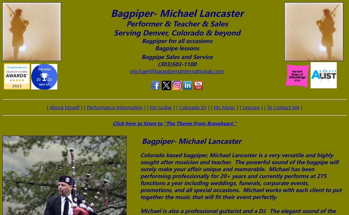 Bagpiper- Michael Lancaster - Serving Denver, Colorado, and Beyond