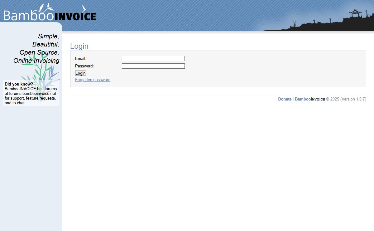 BambooInvoice: Login