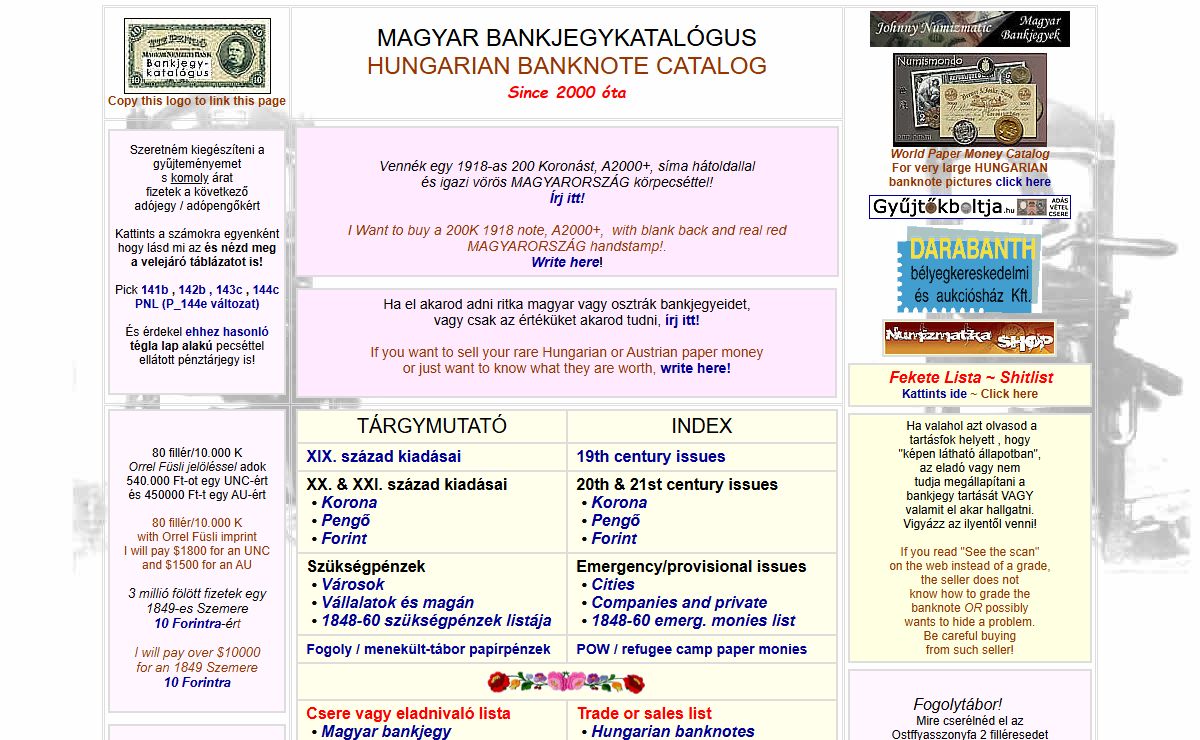 Magyar bankjegyek katalógusa ~ Hungarian banknote catalog