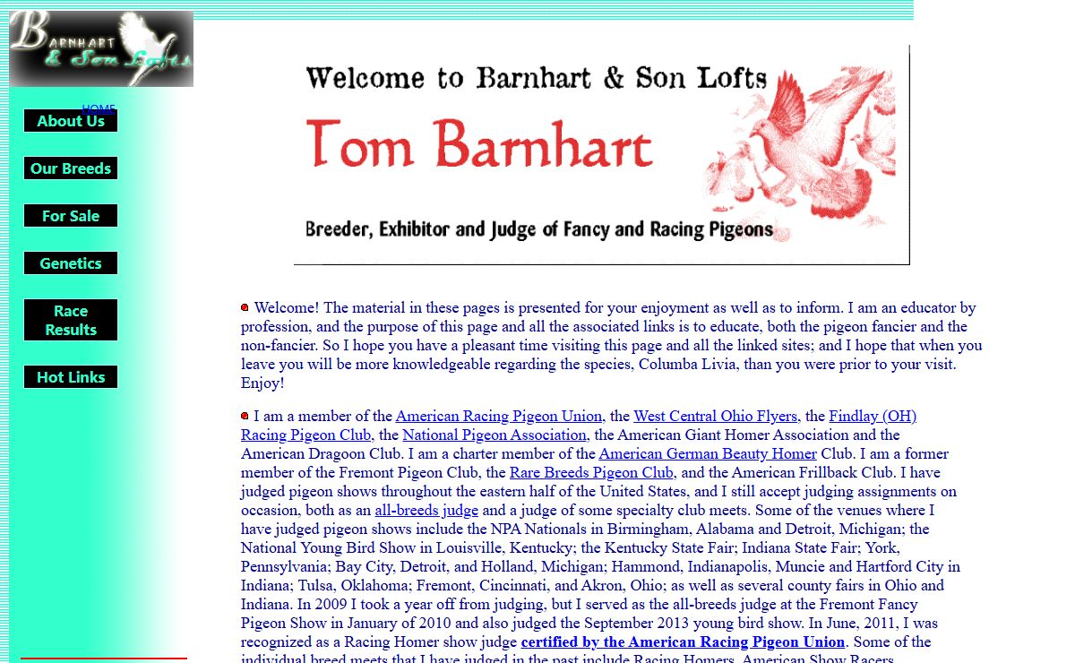 Tom Barnhart - Breeder, Exhibitor and Judge of Pigeons