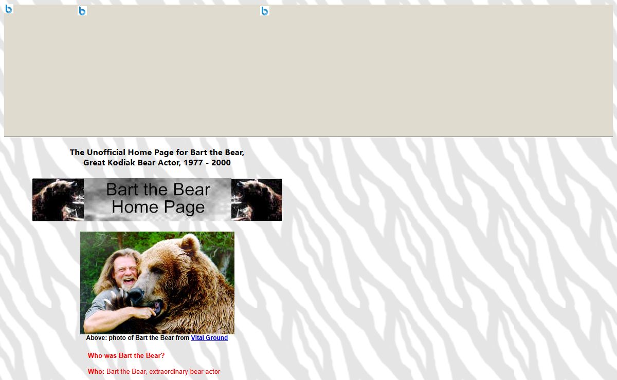 Bart the Bear, Unofficial Home Page of the Kodiak bear actor, star of The Edge