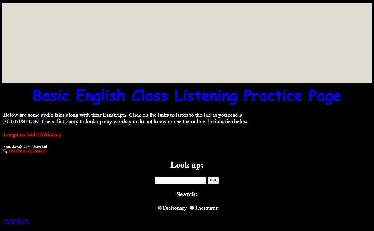 Basic English Class Listening Practice Page<br><br>