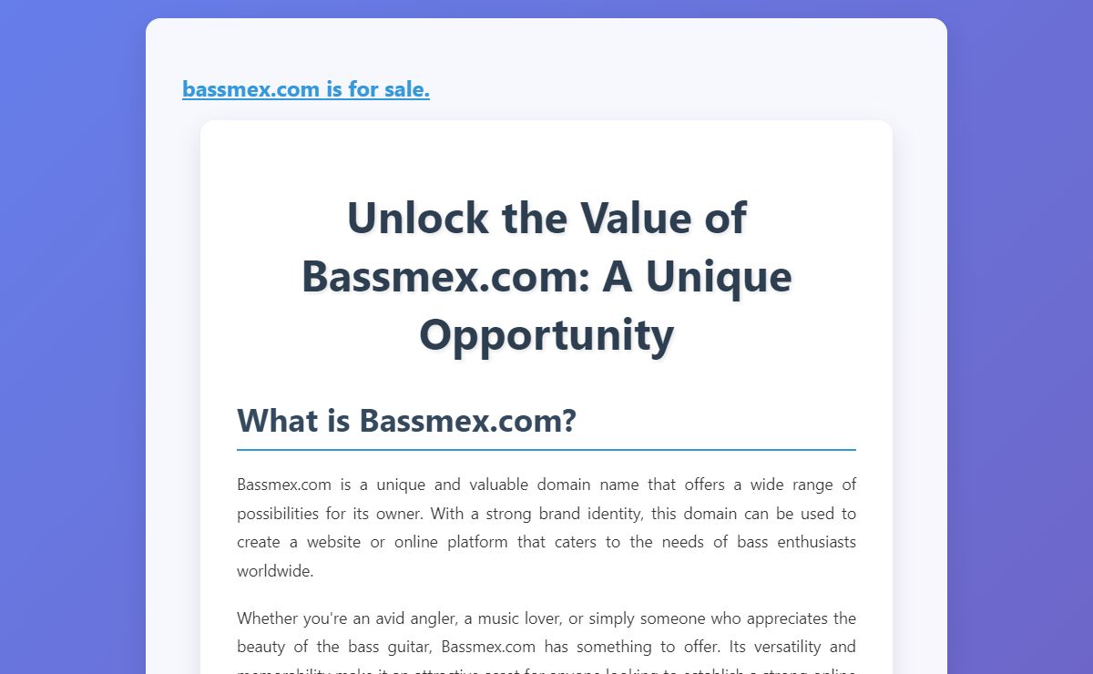 Unlock the Value of Bassmex.com: A Unique Opportunity