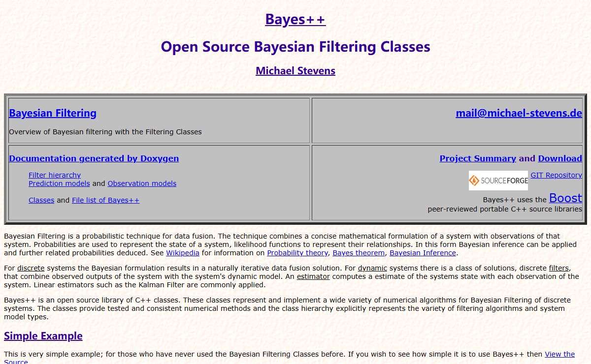 Bayes++ Bayesian Filtering