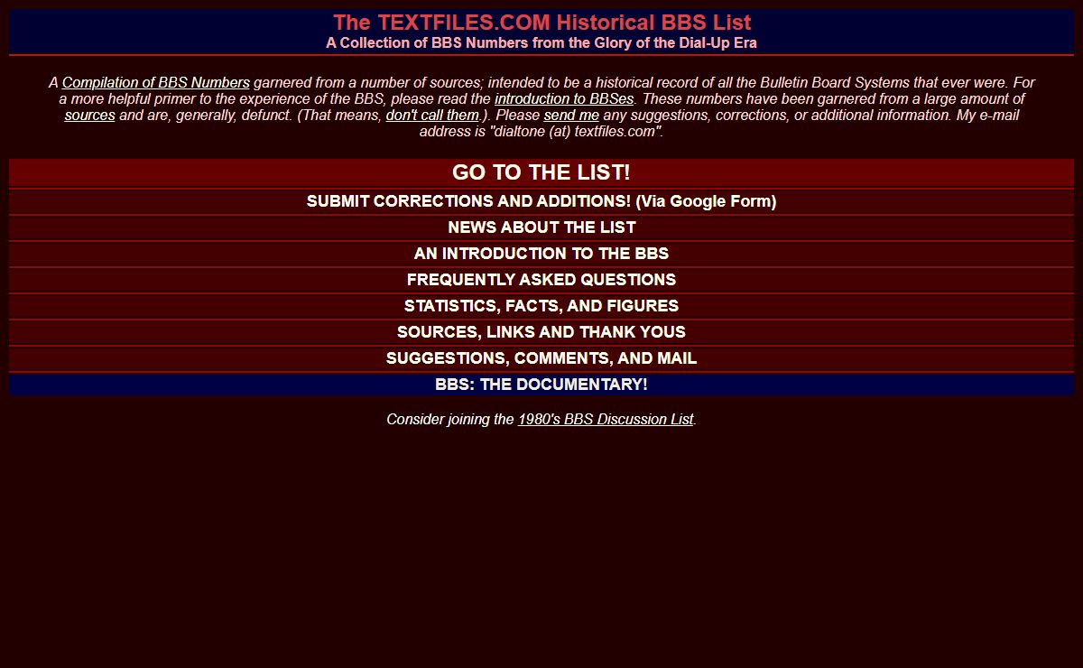 The TEXTFILES.COM BBS List
