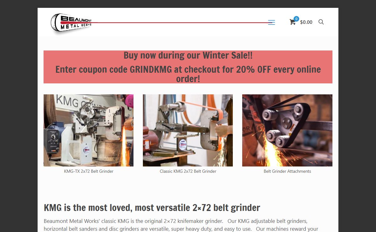 Beaumont Metal Works | Professional 2x72 Belt Grinders