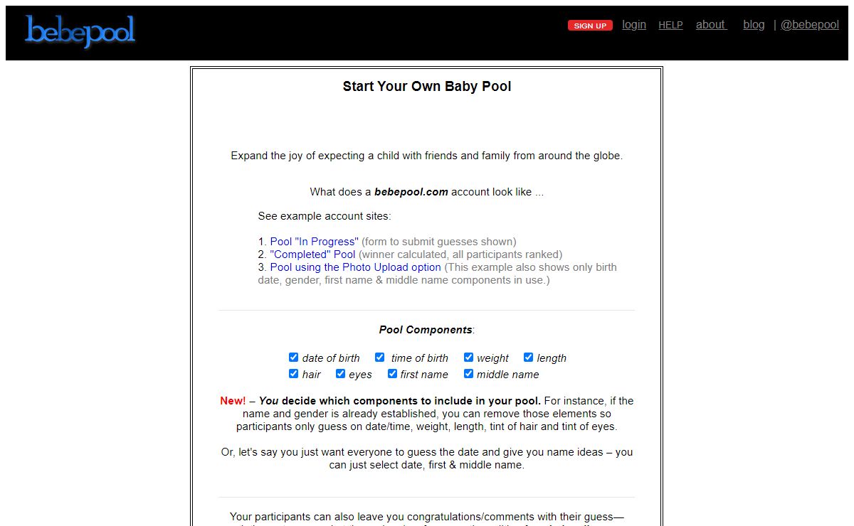 Baby Pool, Guess date of birth, weight, length, name, etc. - Online guessing game