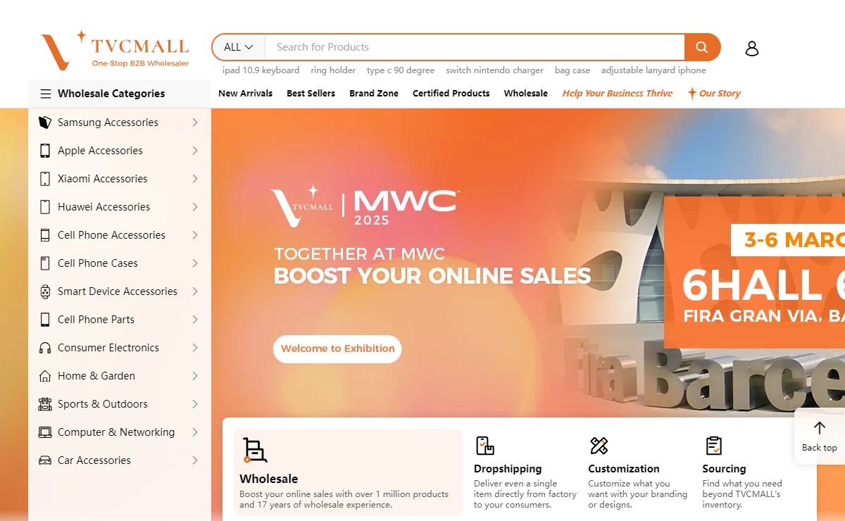 TVCMALL - One-Stop B2B Wholesaler for Mobile and Electronics Accessories