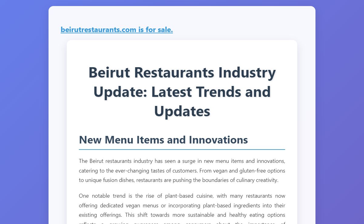 Beirut Restaurants Industry Update: Latest Trends and Updates