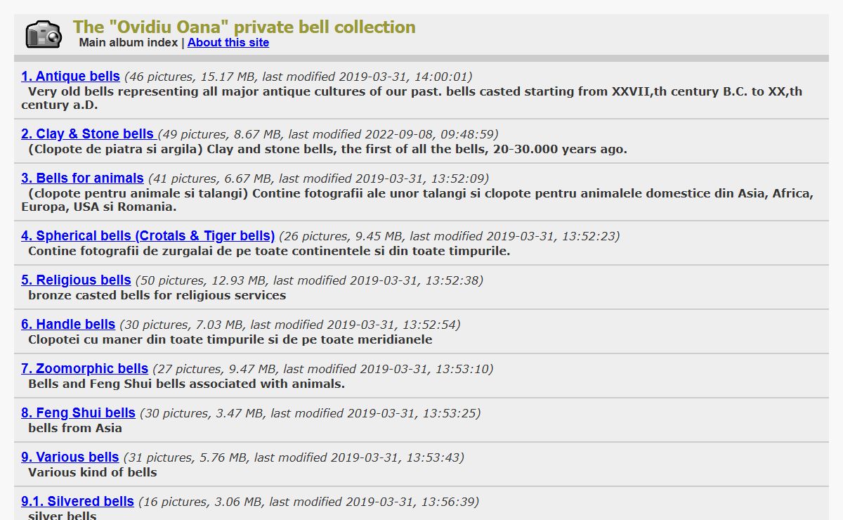 The "Ovidiu Oana" private bell collection - Main album index