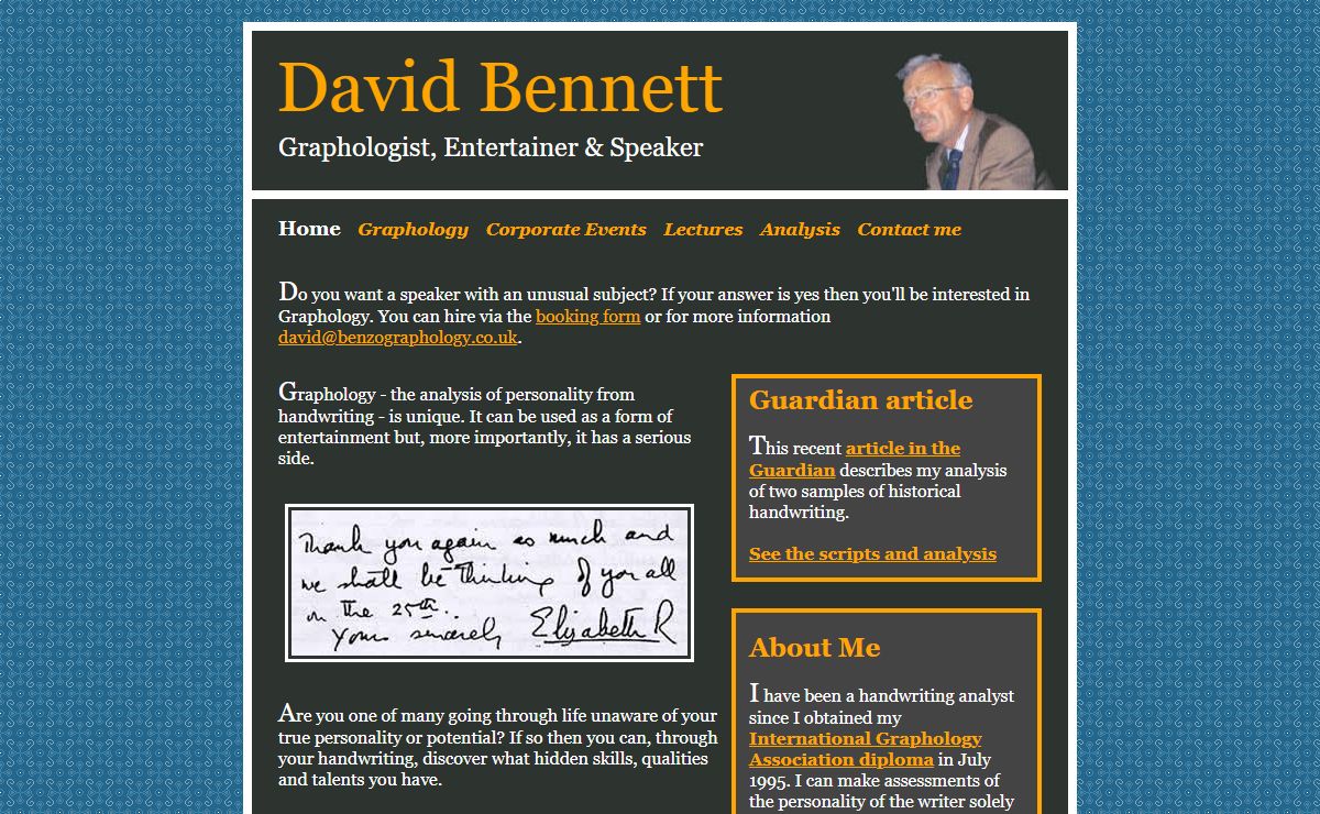 David Bennett: Graphologist, Entertainer & Speaker. Performs Handwriting analysis for audiences