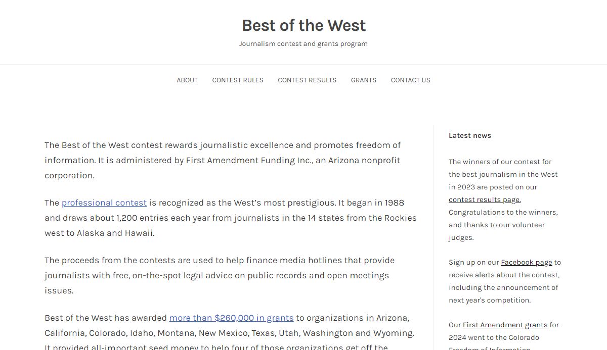 Best of the West journalism contest and grants program