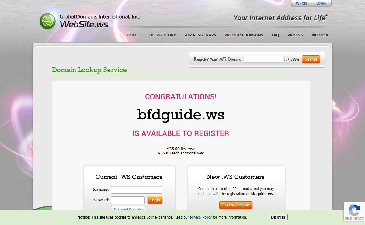 WEBSITE.WS - Your Internet Address For Life™