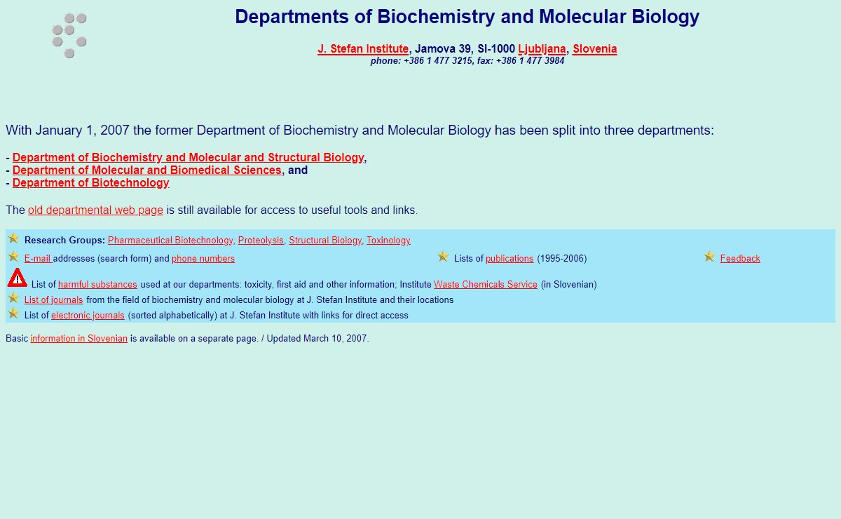 J. Stefan Inst.: Dept. Biochem. & Mol. Biol.
