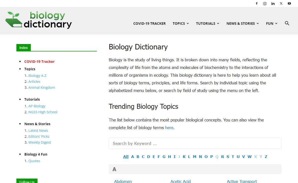 Biology Dictionary - Explanations and Examples of Biological Concepts