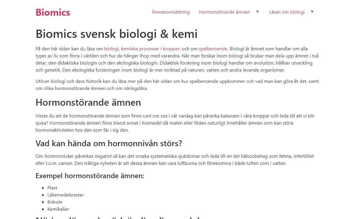 På Biomics kan du läsa om biologi, kemi, Mobilt bankID & spelberoende