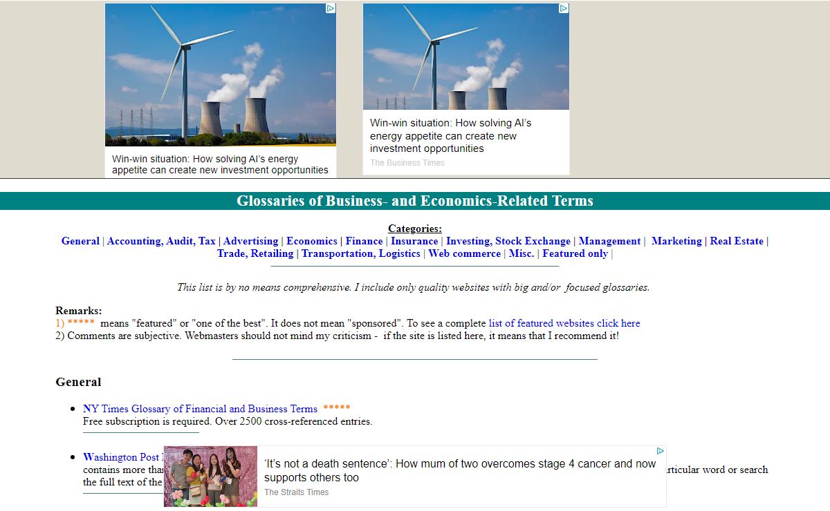 Business Glossaries. Collection of links with annotations