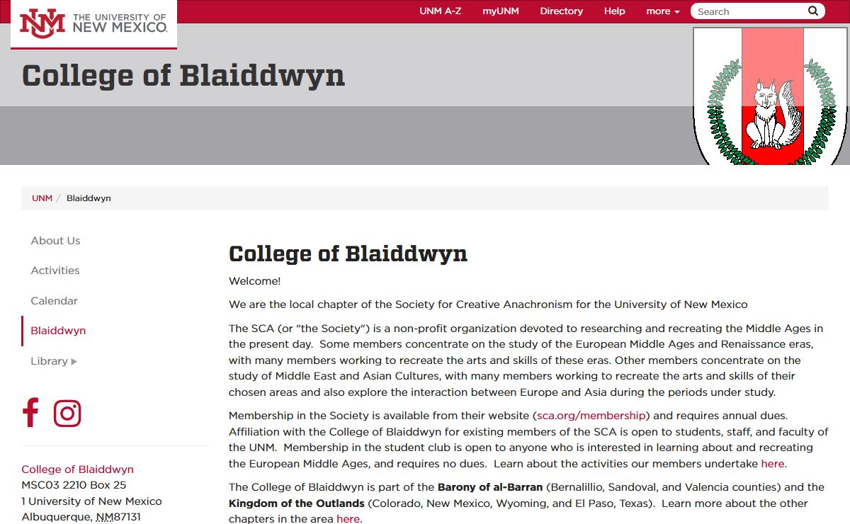College of Blaiddwyn | The University of New Mexico