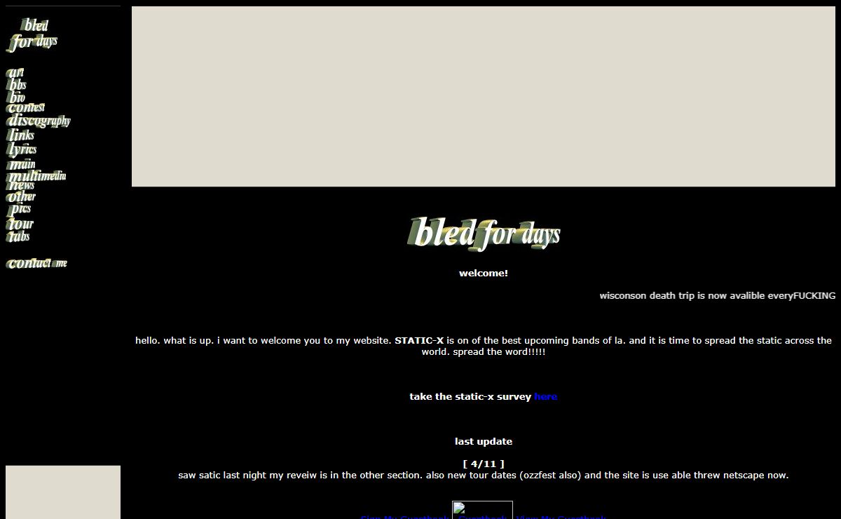 bled for days (a static-x webpage)