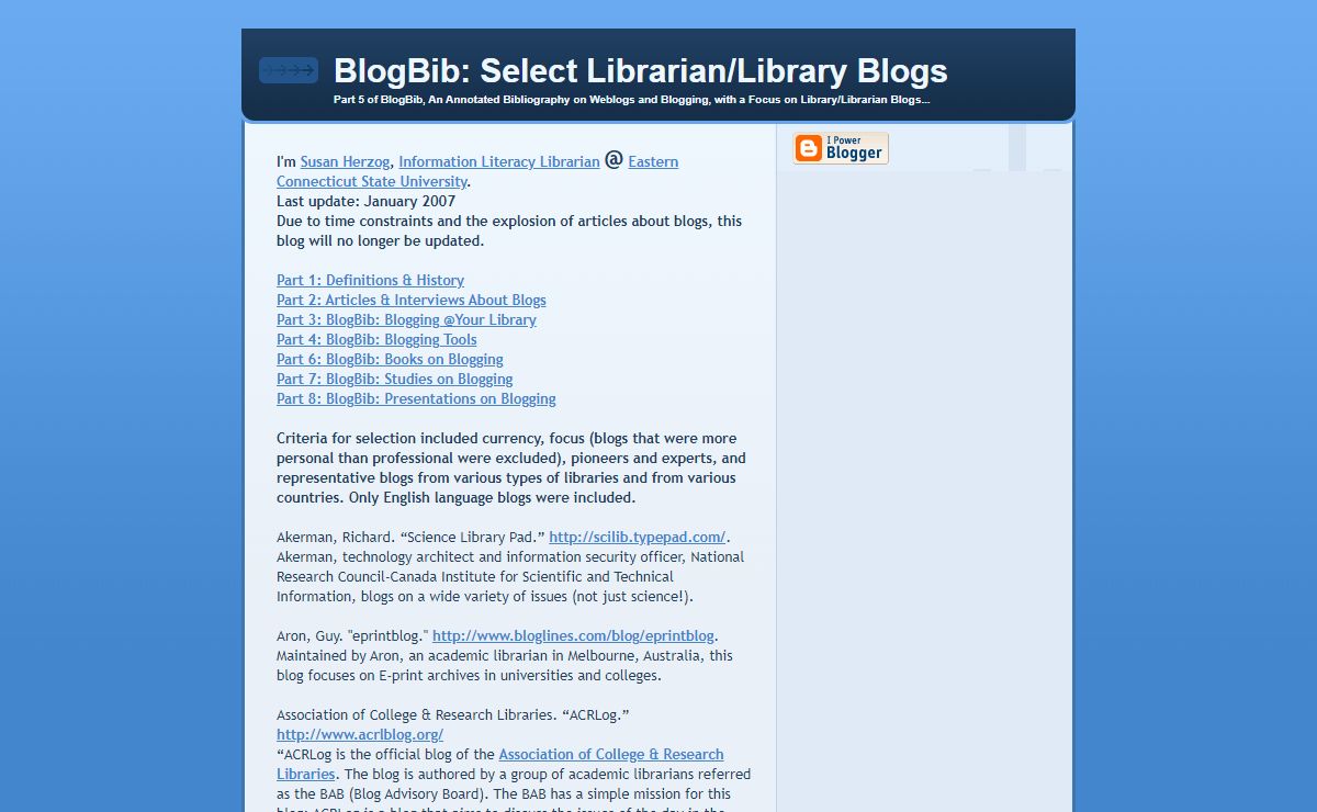 BlogBib: Select Librarian/Library Blogs
