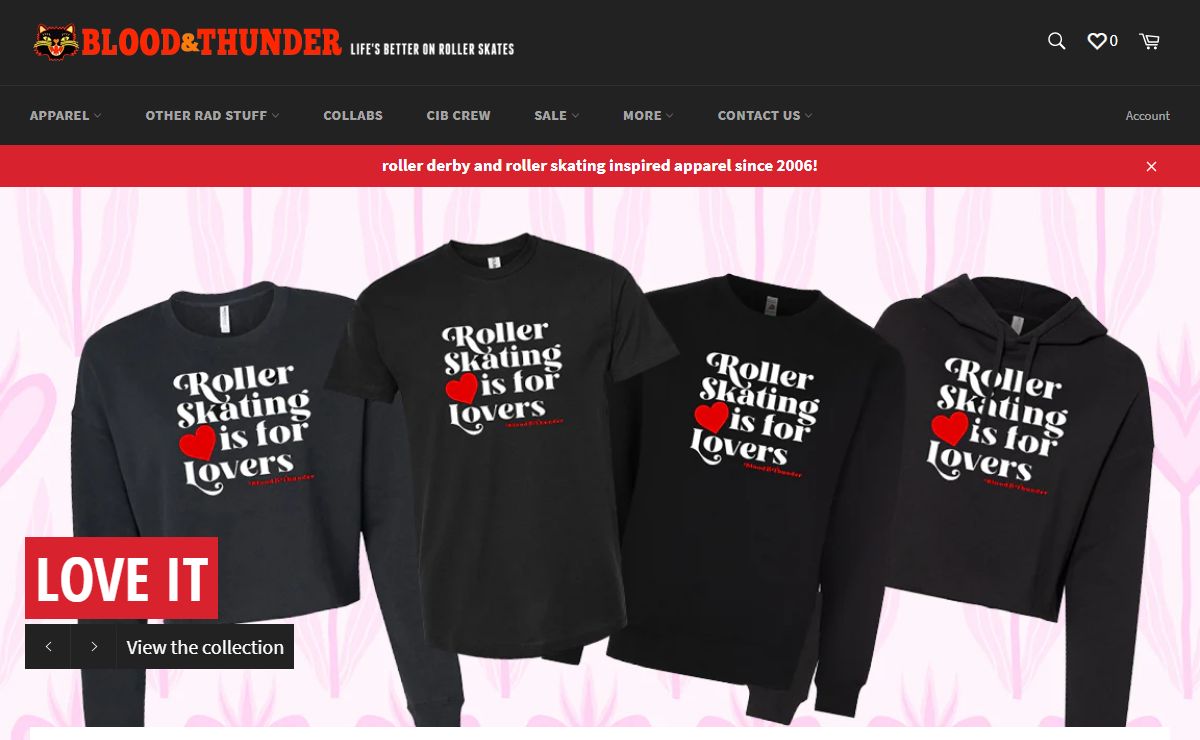 Blood & Thunder Roller Derby and Roller Skating Apparel Shirts Hoodies