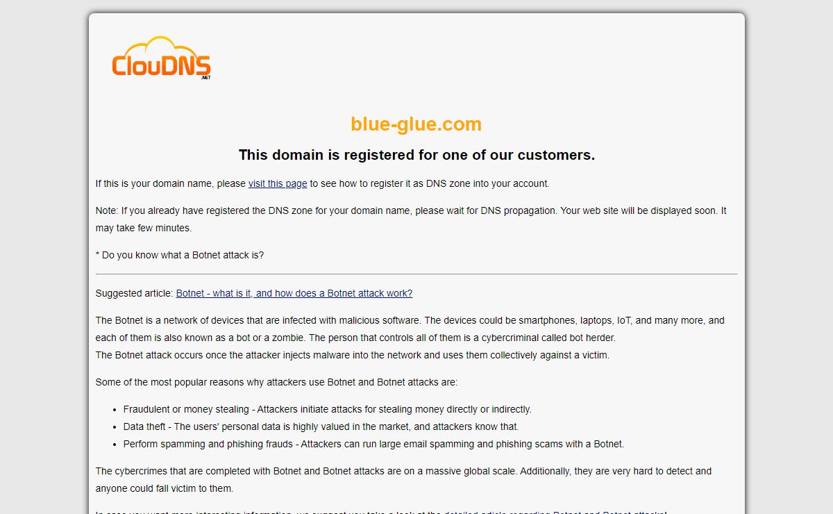 blue-glue.com | Botnet attack