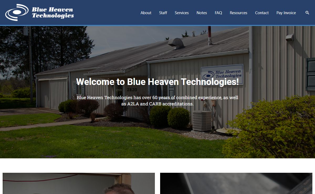 Blue Heaven Technologies - Blue Heaven Technologies tests commercial and residential air filters, flat sheet air filter media, room air cleaners, vacuum cleaners, automobile cabin air filters, and industrial pulse clean systems.