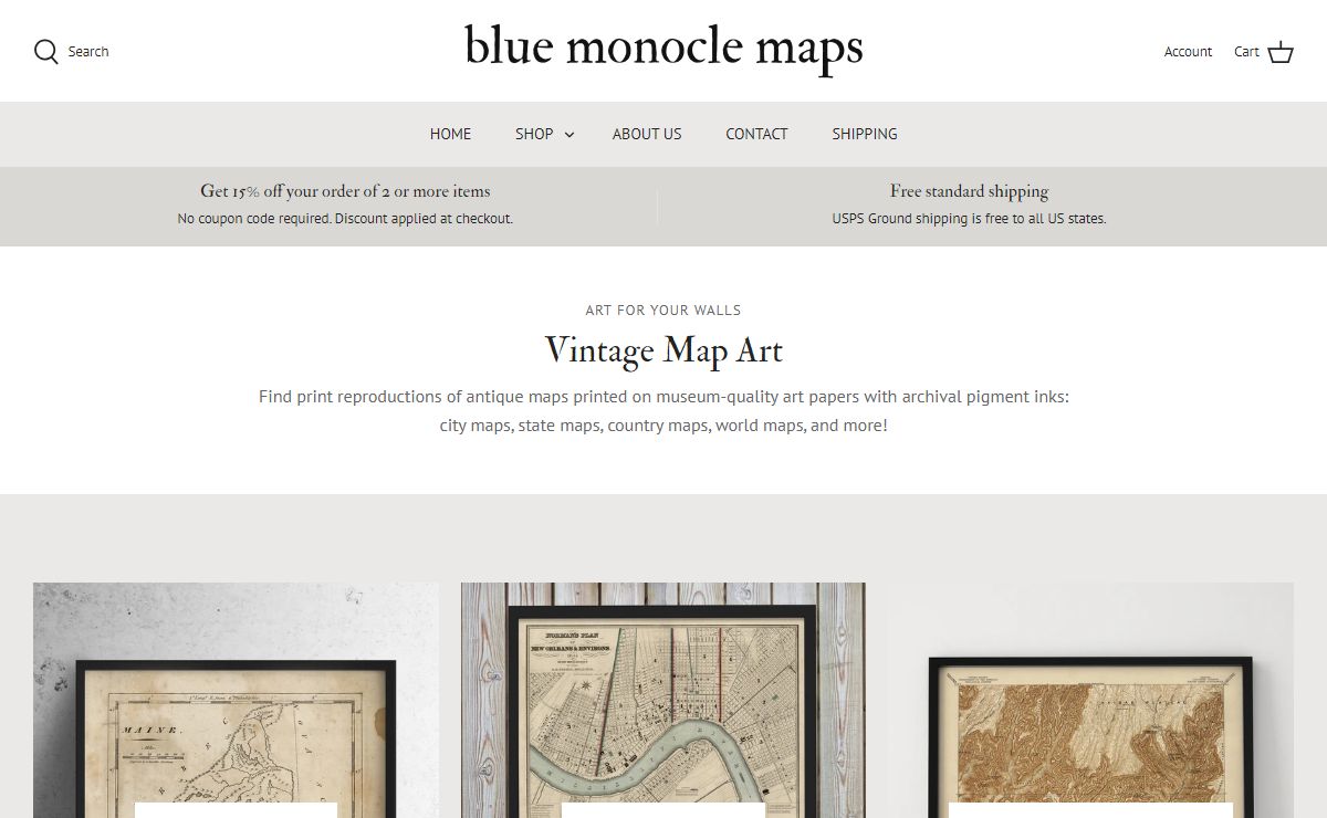 Blue Monocle Maps - Vintage Map Art - Antique Map Reproductions