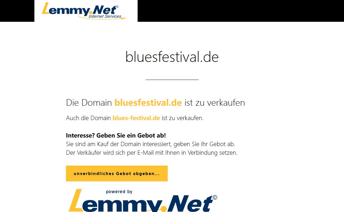 Domain 'bluesfestival.de' zu verkaufen | LemmyNet Internet Services, 86899 Landsberg am Lech