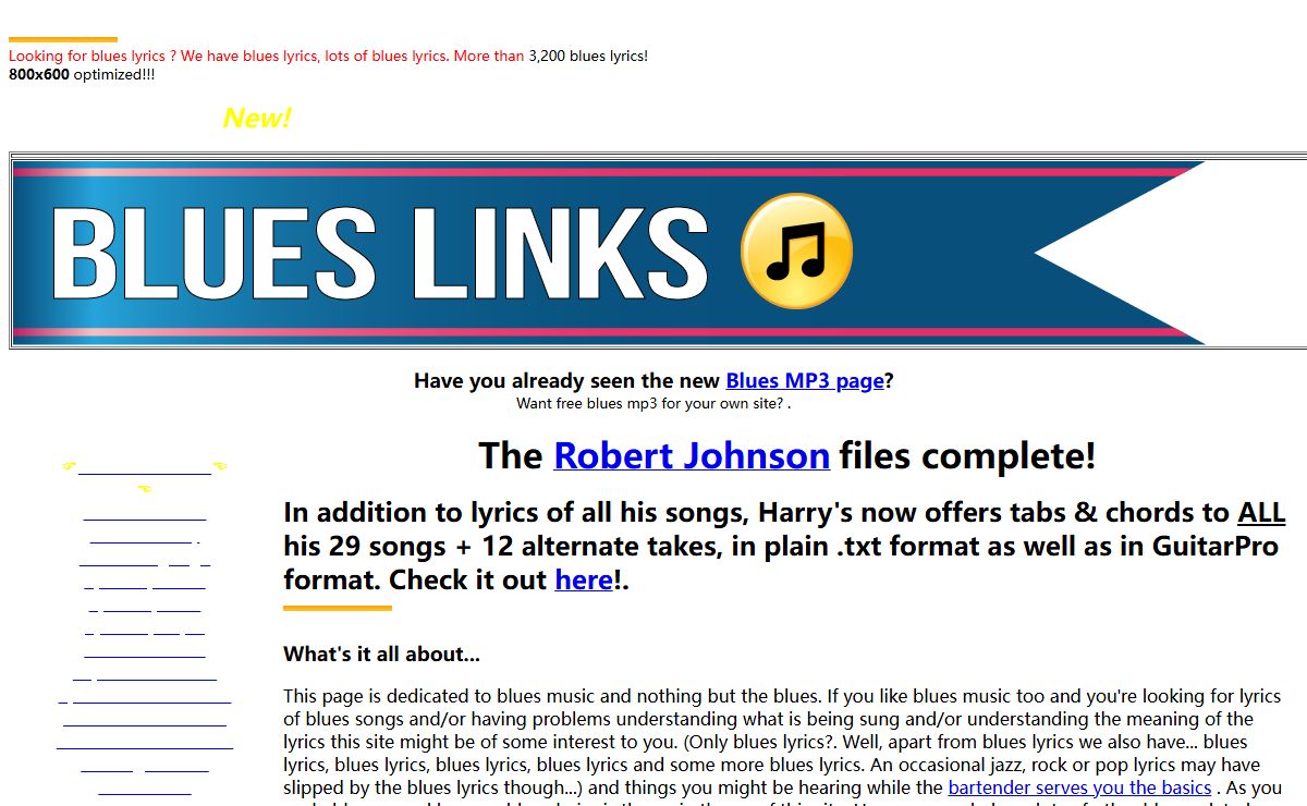 Harry's Blues Links Online Home - The bluelyrics backup site