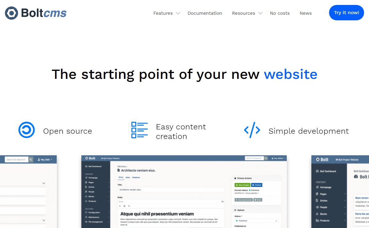 The starting point of your new website | Boltcms.io