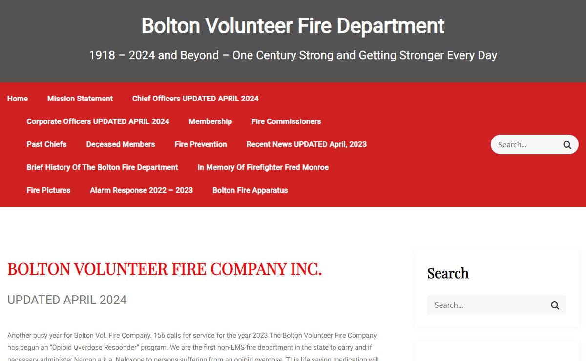 Bolton Volunteer Fire Department – 1918 – 2024 and Beyond – One Century Strong and Getting Stronger Every Day