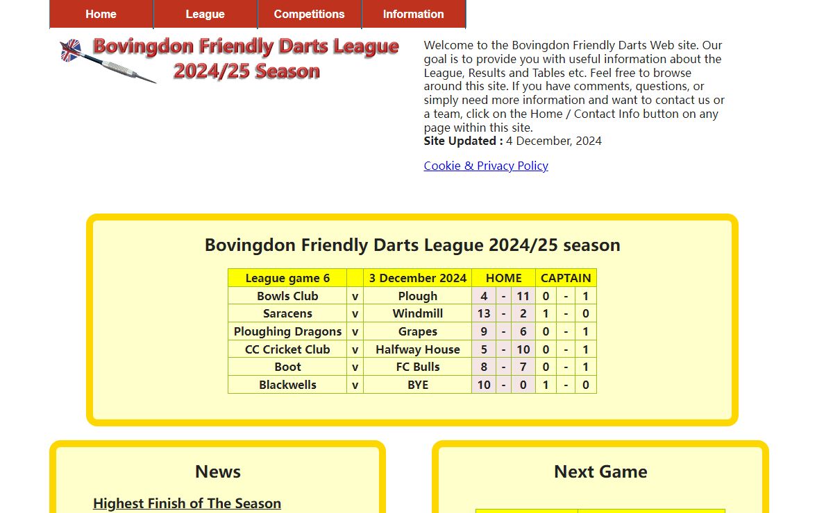 Bovingdon Darts - Main Page
