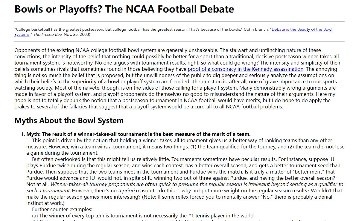 The Bowl System Debate