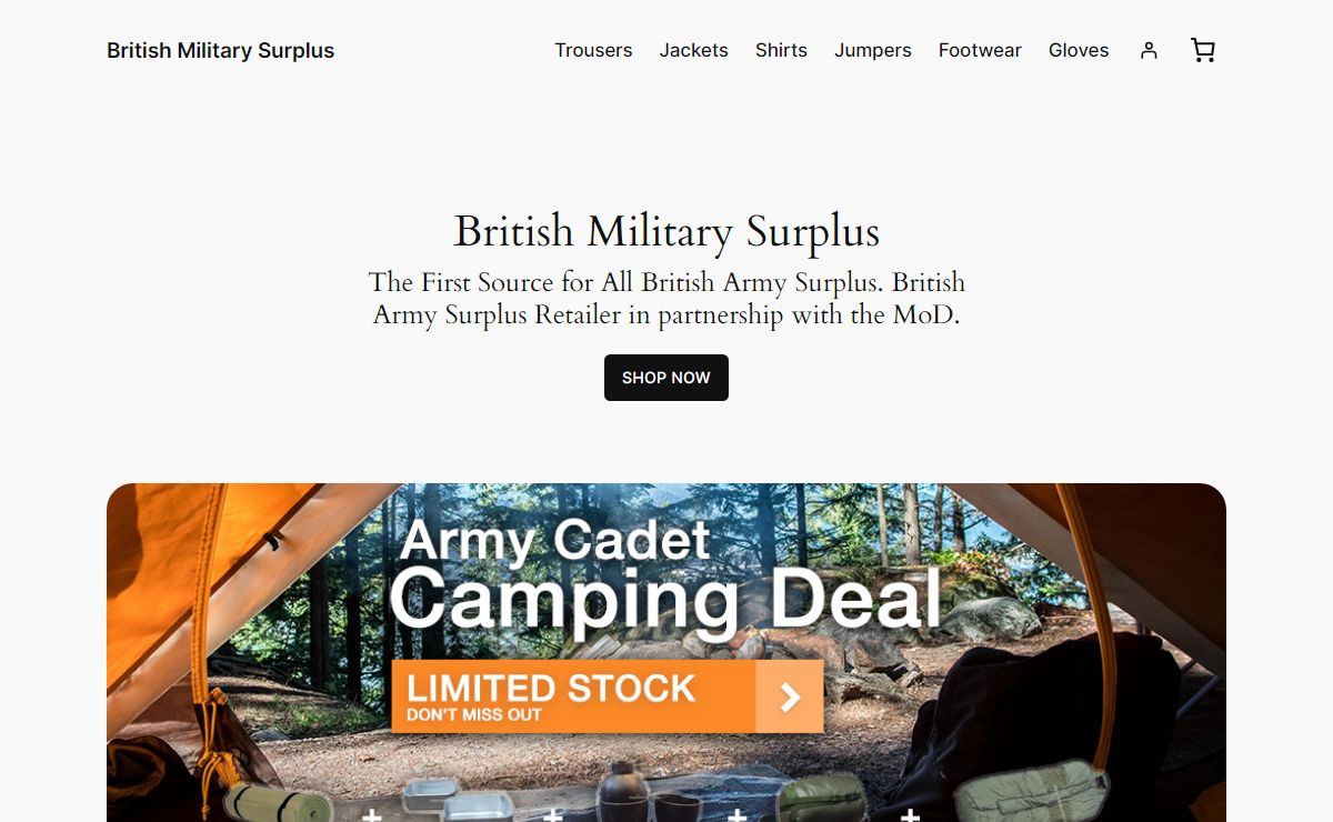 British Military Surplus – British Army Surplus Retailer in partnership with the MoD. As such we cannot be beaten on price or quality!
