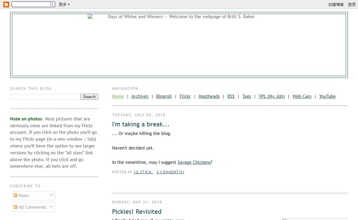 Days of Whine and Wieners -- Welcome to the webpage of Britt S. Baker